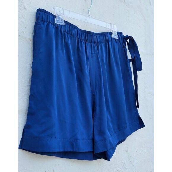 Helmut Lang Shorts Womens Large Cobalt Blue Viscose Pull On Tie Elastic Waist - Picture 3 of 12